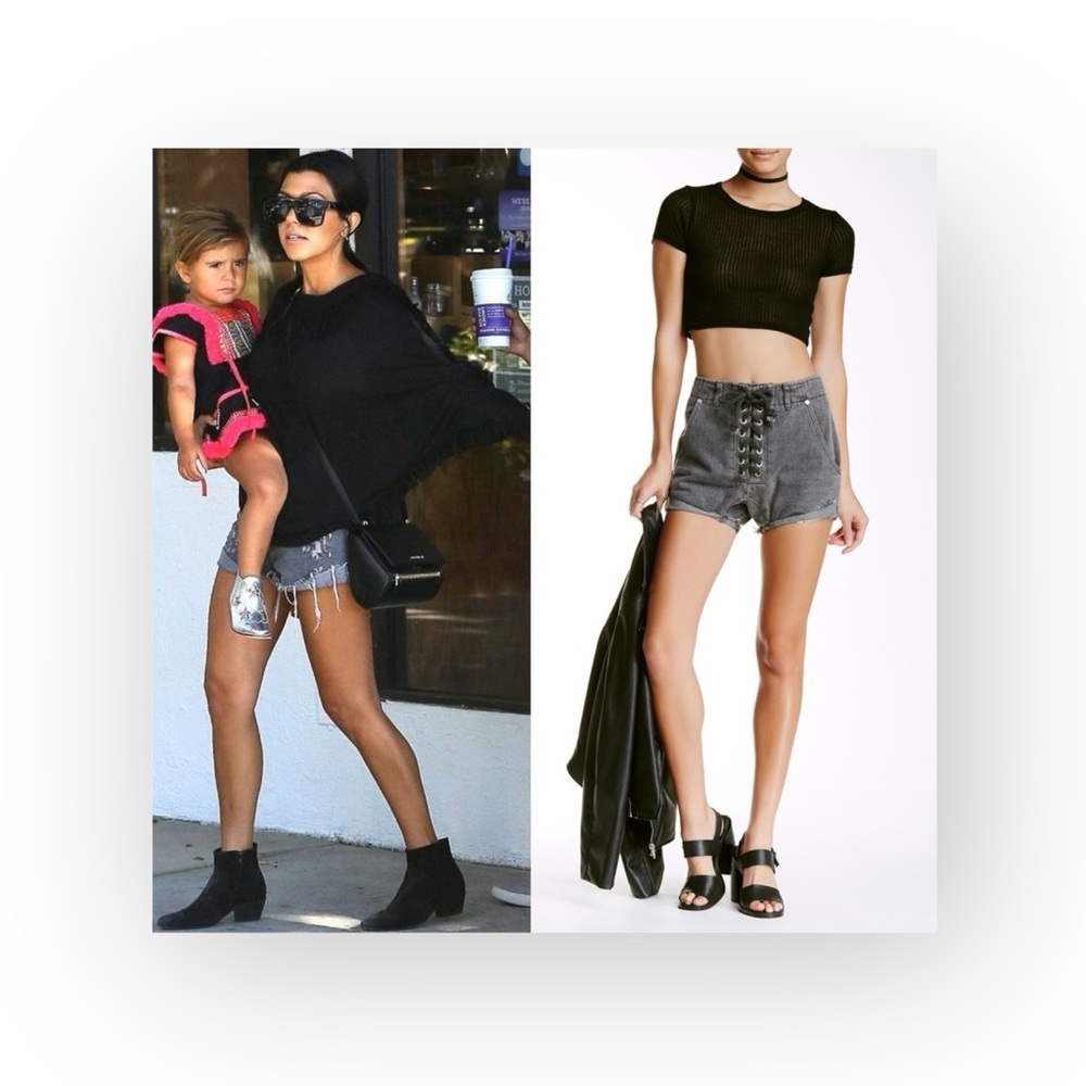 new One Teaspoon ♐︎ Superfreaks Lace Up Distressed Denim Shorts ♐︎ Phantom 24 - Picture 14 of 16